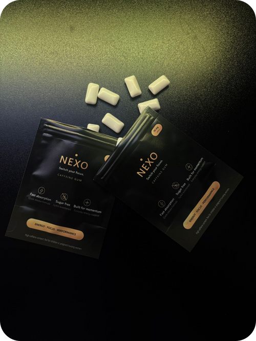NEXO caffeine gum pouches with mint gum pieces